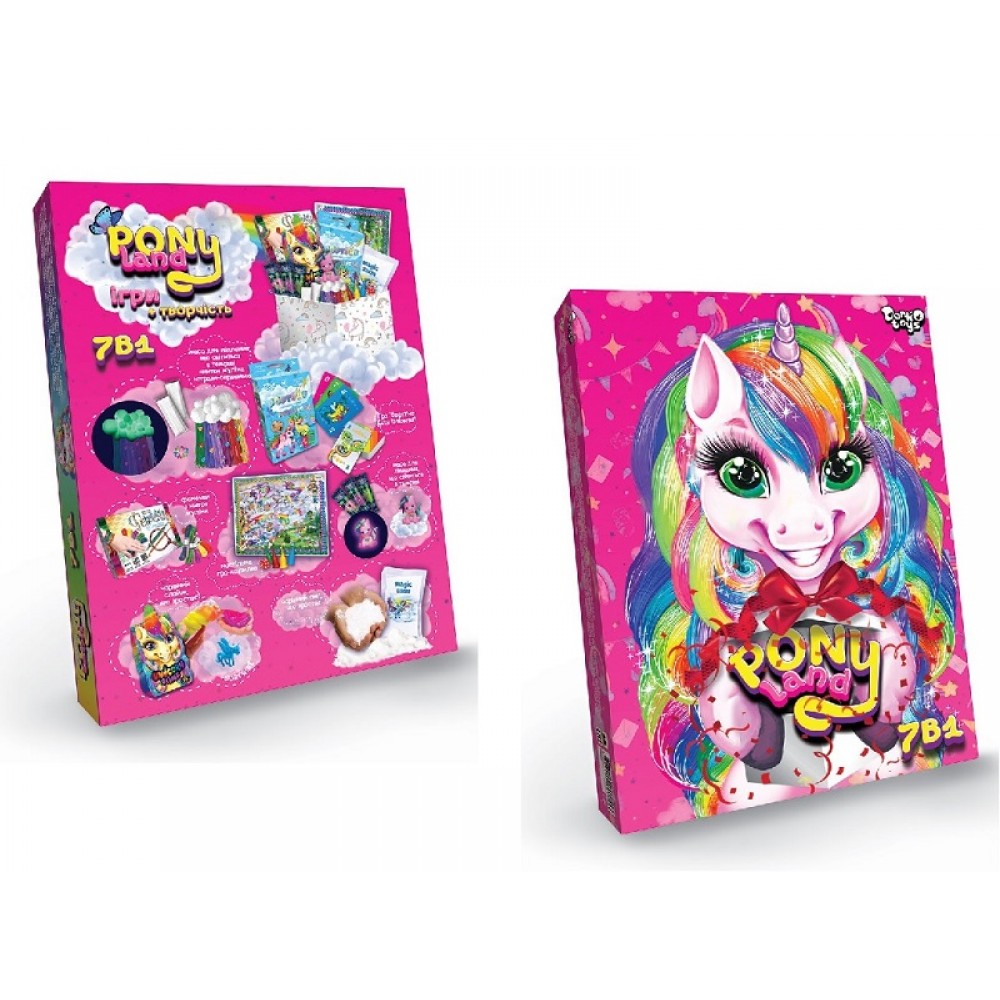 Гра бродилка+набір для творчості  Pony Land 7 в 1  PL-01-01U розмір 27*37*5.6 см ТМ Danko Toys