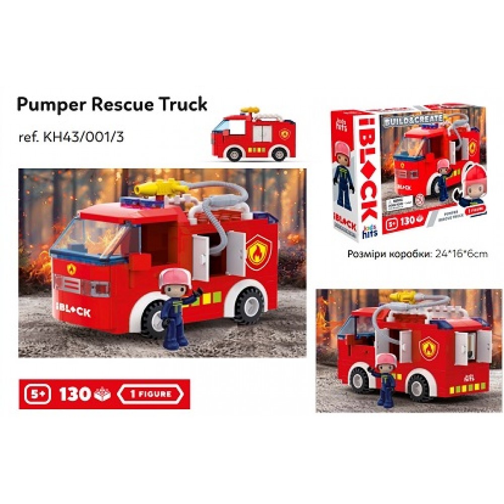 Конструктор Kids hits IBLOCK JUNIOR KH43/001/3 Пожежна машина FIRE 130 дет. в коробці 24*16*6см