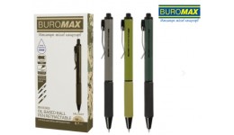 Ручка масляна автоматична BUROMAX 8369 Military  0.7 мм  асорті корпусів  з гумови грипом  син