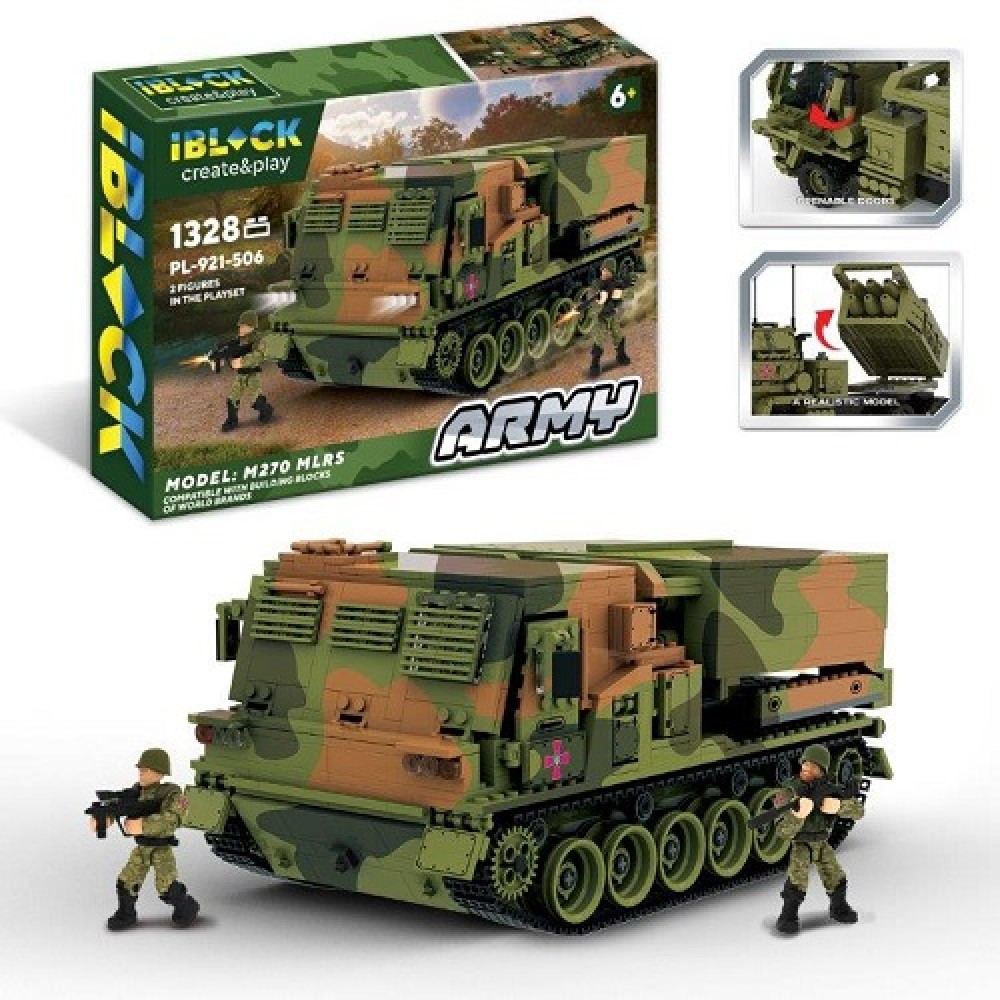 Конструктор IBLOCK PL-921-506 Армія M270 MLRS 1328 дет. 2 фігурки  в коробці 63.5*43*9см